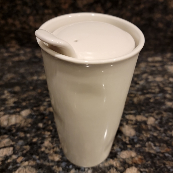 Rae Dunn DRINK Tall White Ceramic Coffee Travel Mug Tumbler with Lid - Picture 9 of 11